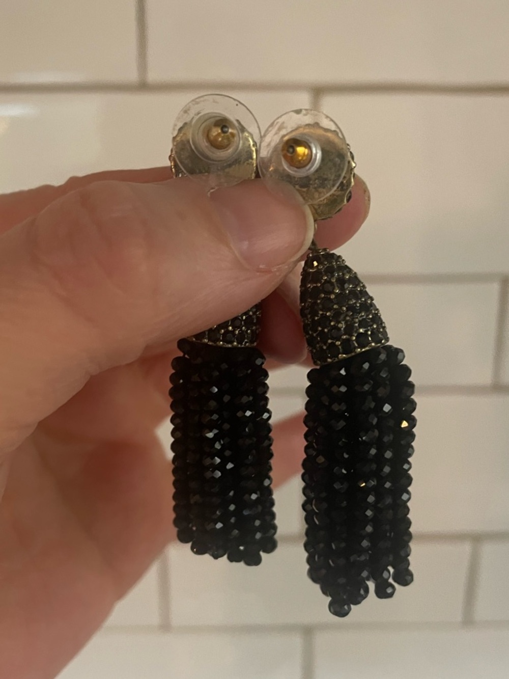 Elegant Black Beaded Tassel Drop Earrings - Picture 3 of 3